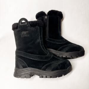 Sorel Waterfall Slip 2 Black Suede Fleece Lined Boots Women Size 7 Waterproof